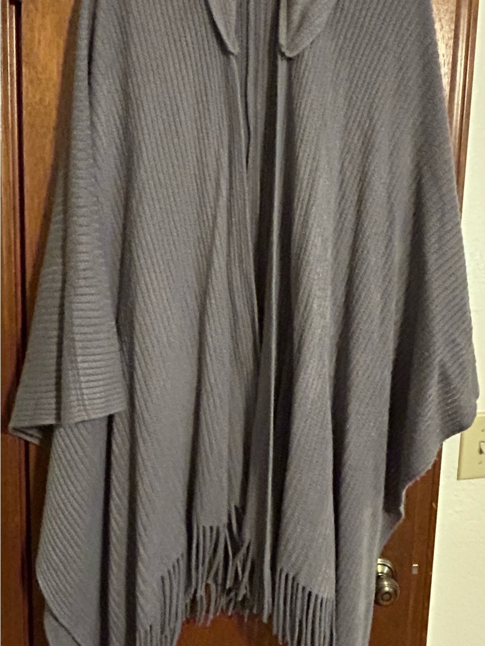 Women’s Gray Knit Poncho Sweater - Classic Draped Style